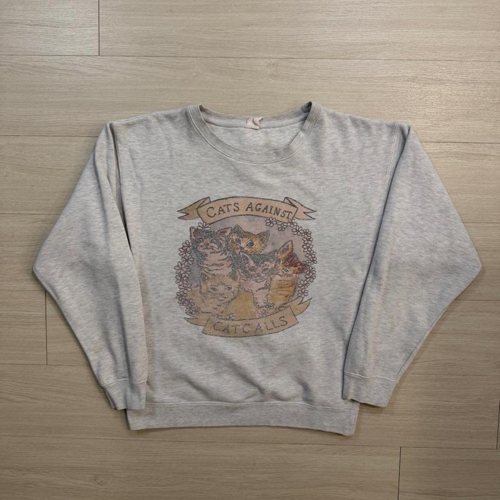 Vintage Cats Against Catcalls Grey Crewneck Sweatshirt Mens Size Medium Cats